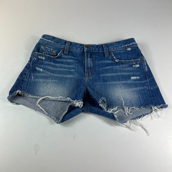 J Brand Jean Shorts Women 29 Libra Mid Rise Blue Distressed Cut Off Denim Cotton - Picture 1 of 15